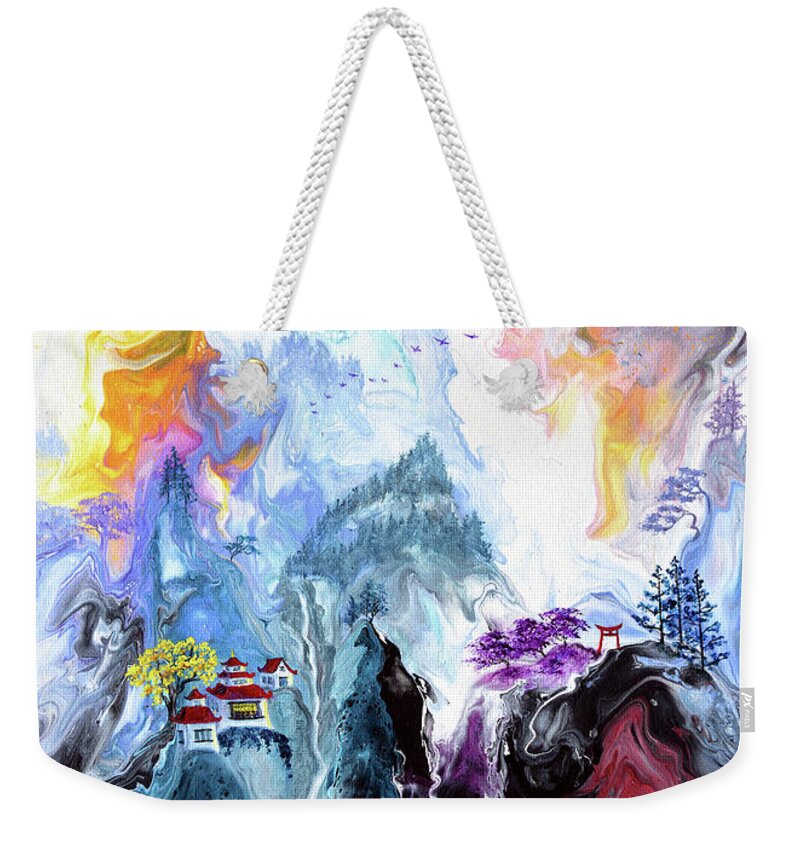 Meditation Weekender Tote Bag featuring the painting Evening Bell Chant by Laura Iverson