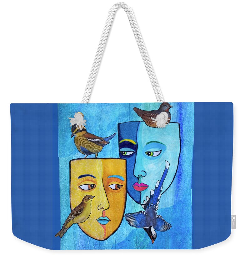 Masks Weekender Tote Bag featuring the mixed media Evening Song by Lorena Cassady