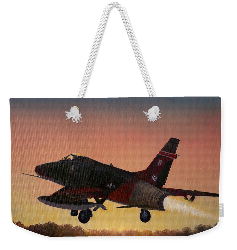 Aviation Weekender Tote Bag featuring the painting Evening Take Off by Douglas Castleman