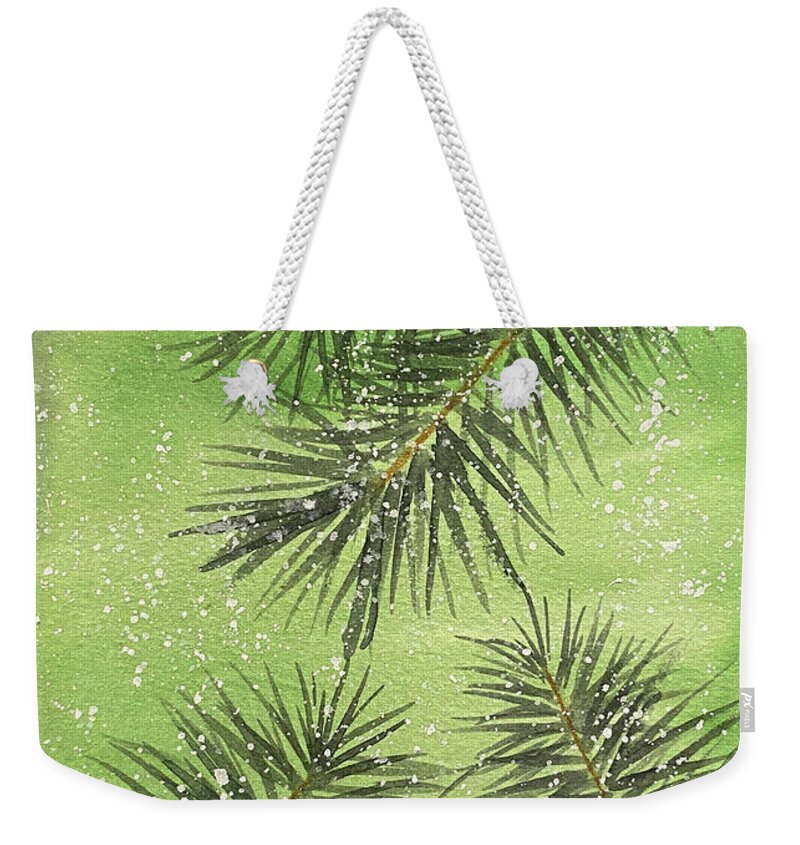 Pine Weekender Tote Bag featuring the painting Evergreen Trio by Lisa Neuman