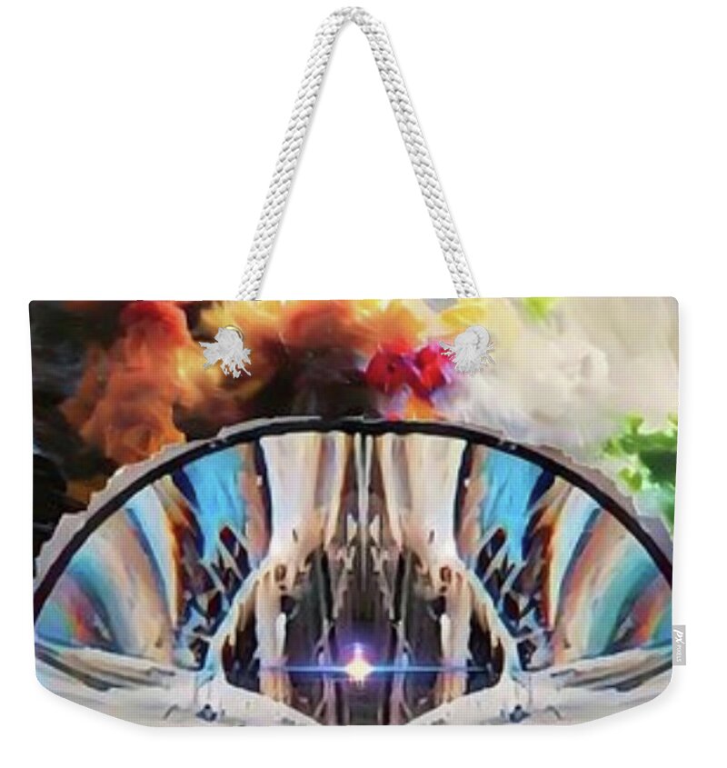  Weekender Tote Bag featuring the digital art ExitentialBirdMeeting by Christina Knight