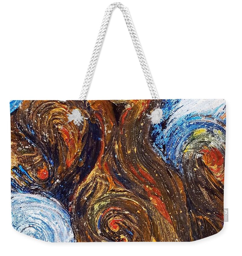 Exoplanet Weekender Tote Bag featuring the painting Exoplanet #3 Vortices of Fire and Ice by Merana Cadorette