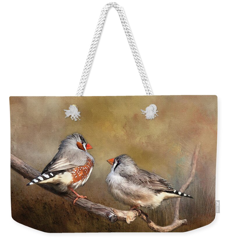 Finch Weekender Tote Bag featuring the photograph Exotic Zebra Finch by Theresa Tahara