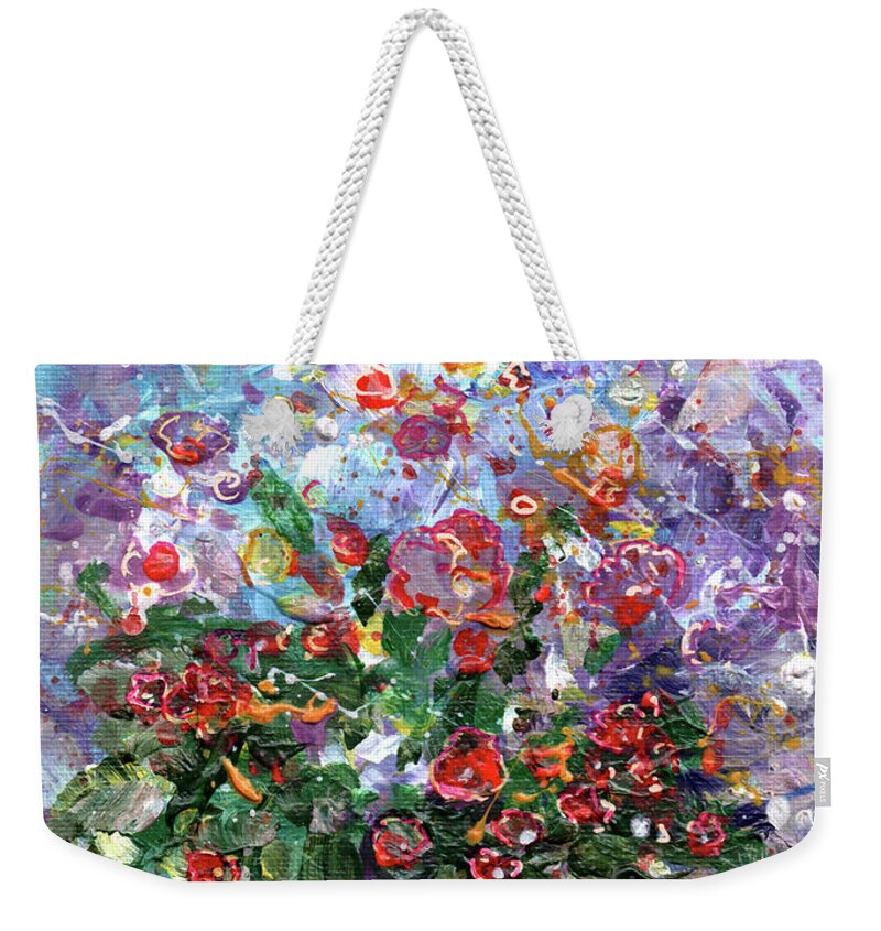 Flower Weekender Tote Bag featuring the painting Explosion Of Joy 23 by Miki De Goodaboom