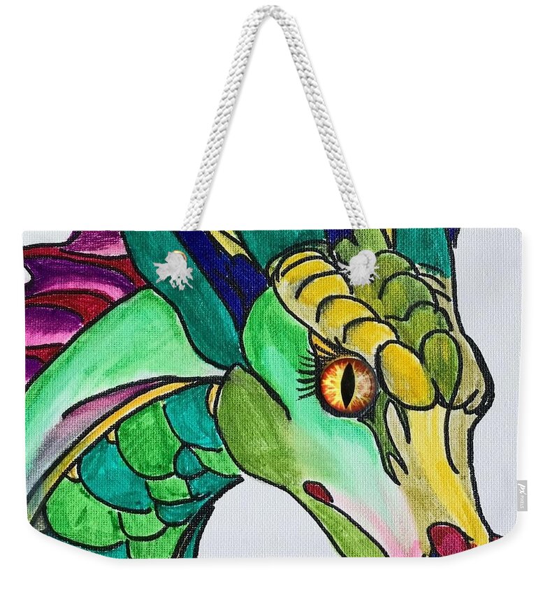 Pets Weekender Tote Bag featuring the painting Eye of the Dragon by Kathie Camara