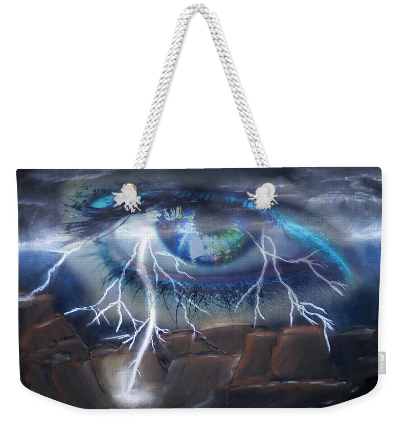 Eyes Weekender Tote Bag featuring the mixed media Eye of the Storm by Ronald Mills