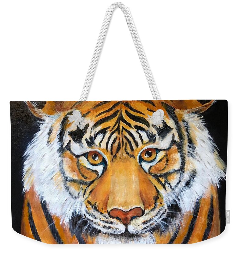 Tiger Weekender Tote Bag featuring the painting Eye of the Tiger by Barbara Landry