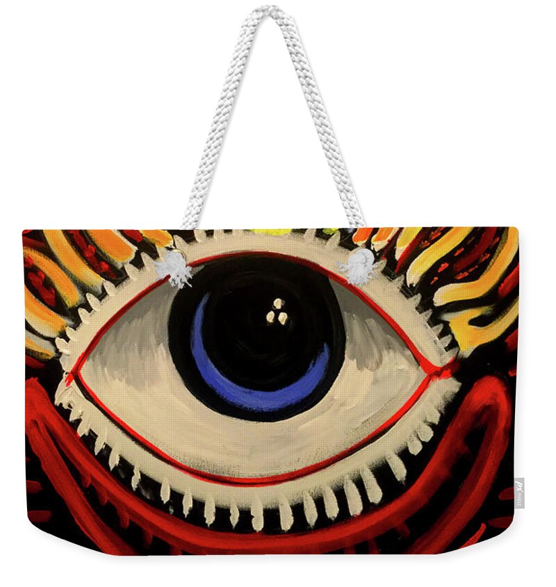 Eye Weekender Tote Bag featuring the painting Eye On U2 by Amzie Adams