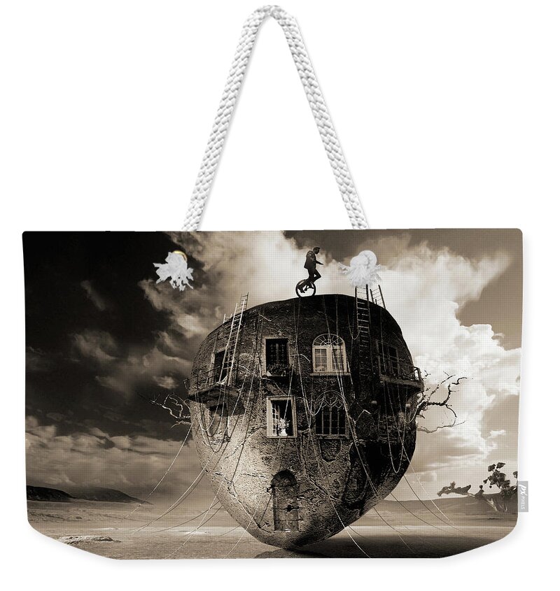 Surrealistic Landscape Rock Mass Windows Exterior Scenery Balcon Weekender Tote Bag featuring the digital art Eyes are windows to the soul by George Grie