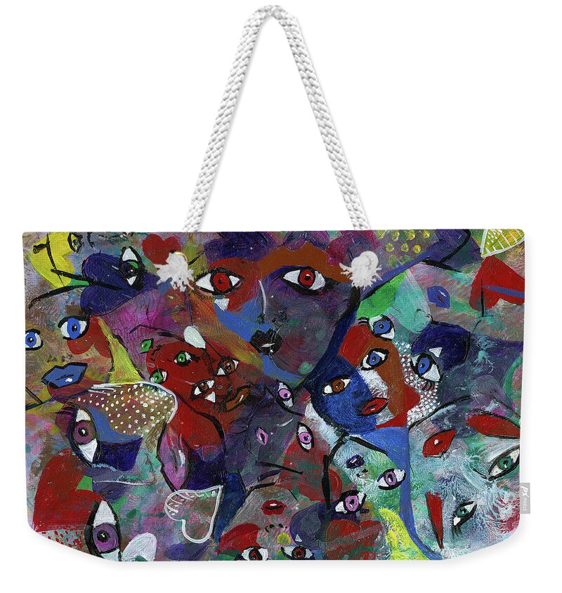 Eyes Weekender Tote Bag featuring the painting Eyes Have It by Tessa Evette
