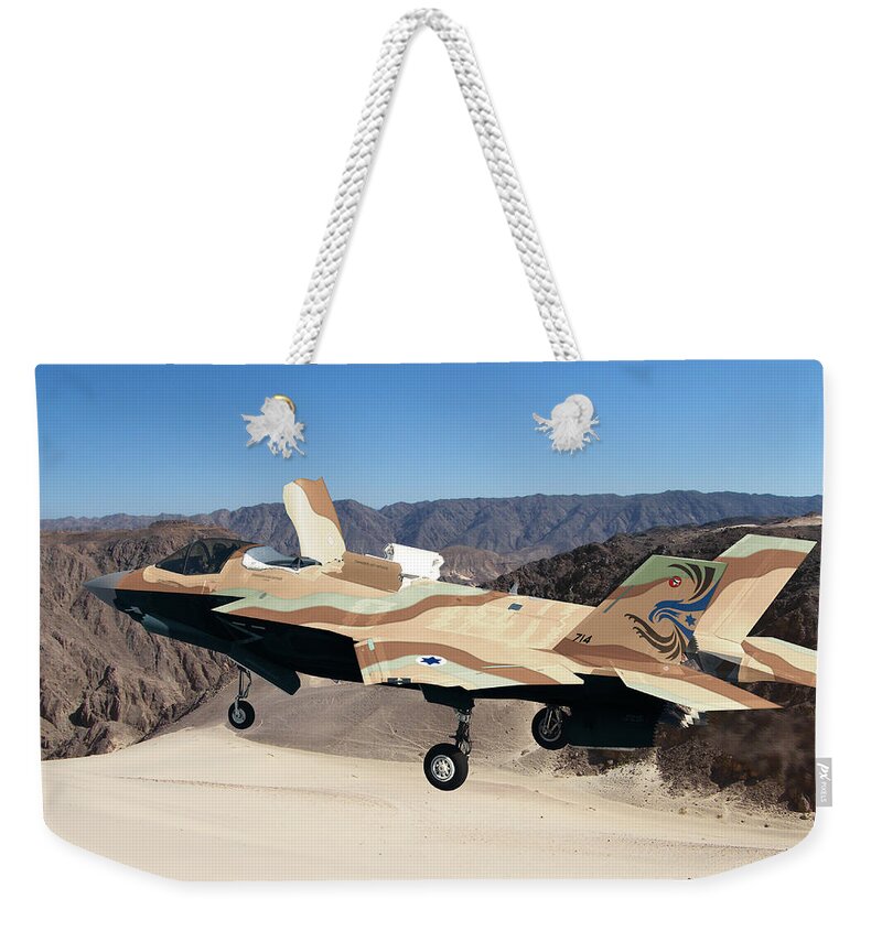 Lightning Weekender Tote Bag featuring the digital art F-35IB Barak II by Custom Aviation Art