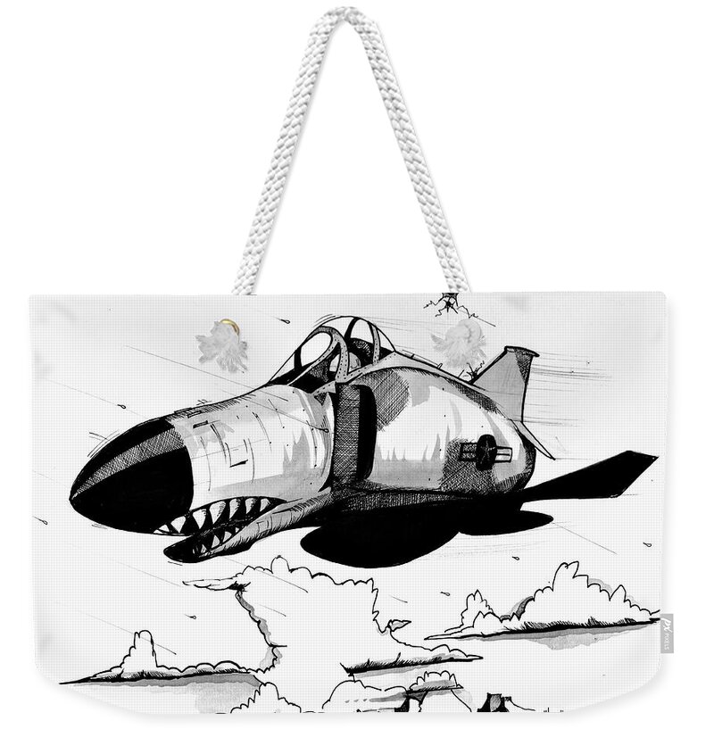 F4 Weekender Tote Bag featuring the drawing F-4 Phantom by Michael Hopkins