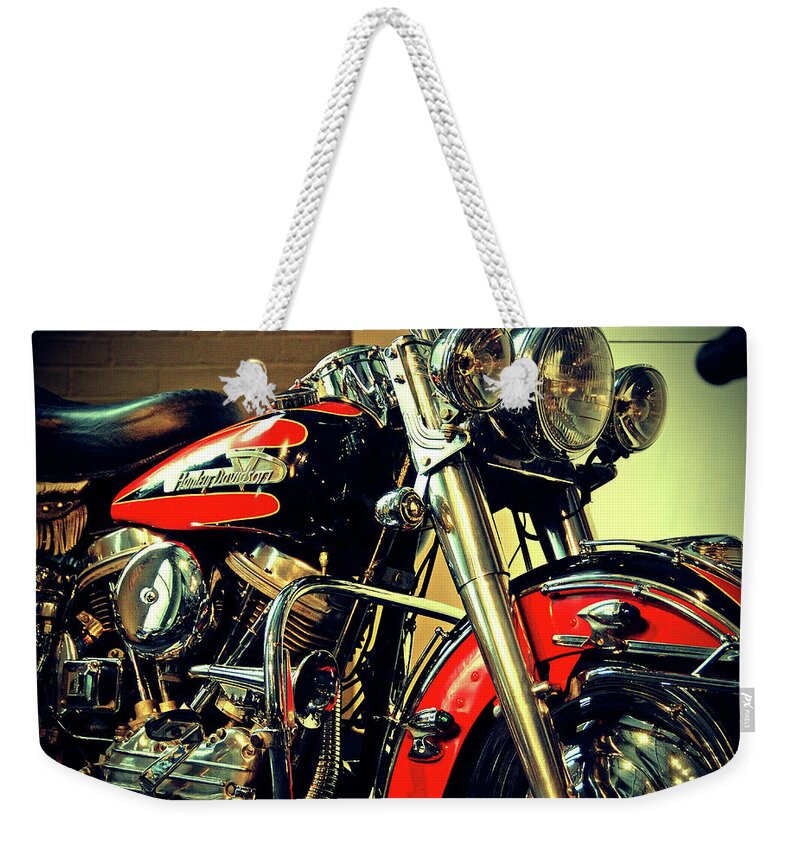 Motorcycles Weekender Tote Bag featuring the photograph F L H 1958 by John Schneider