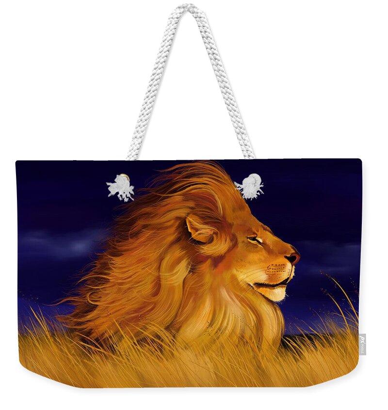 Lion Weekender Tote Bag featuring the digital art Facing the Storm by Norman Klein