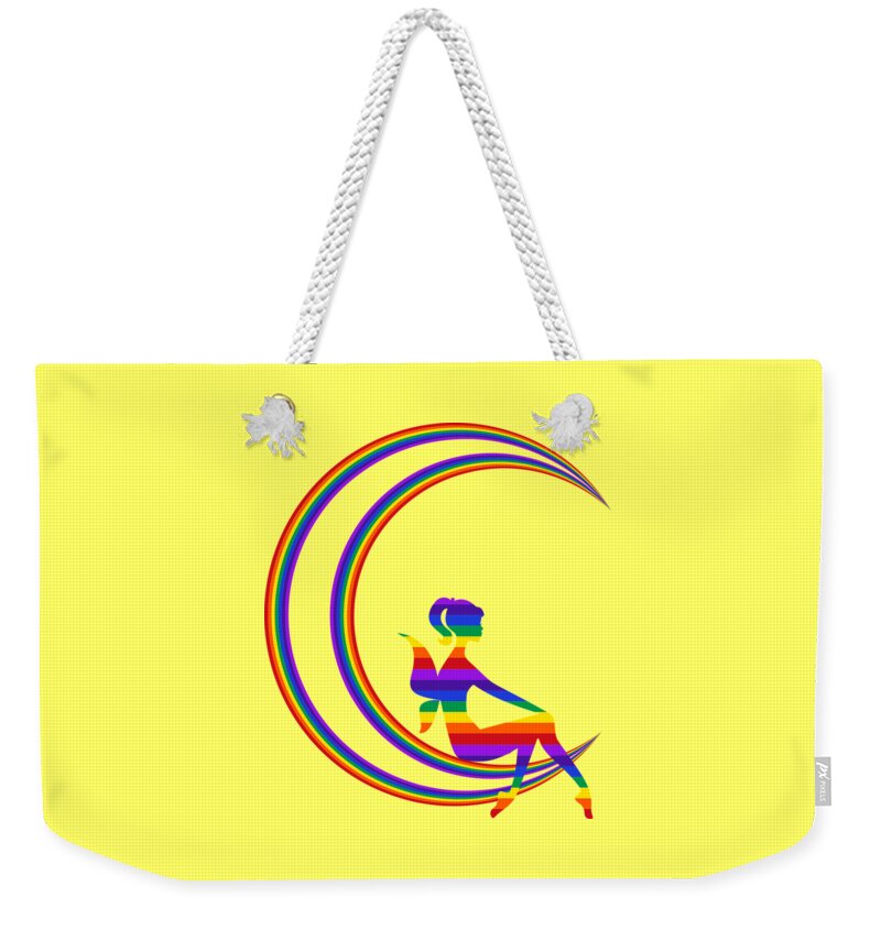 Children Weekender Tote Bag featuring the mixed media Fairy on a Crescent Moon by Nancy Ayanna Wyatt