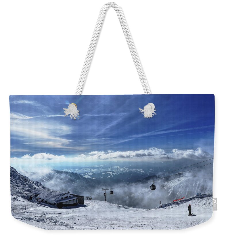 Hoarfrost Weekender Tote Bag featuring the photograph Fairy-tale view on cottage in Chopok in Low Tatras by Vaclav Sonnek