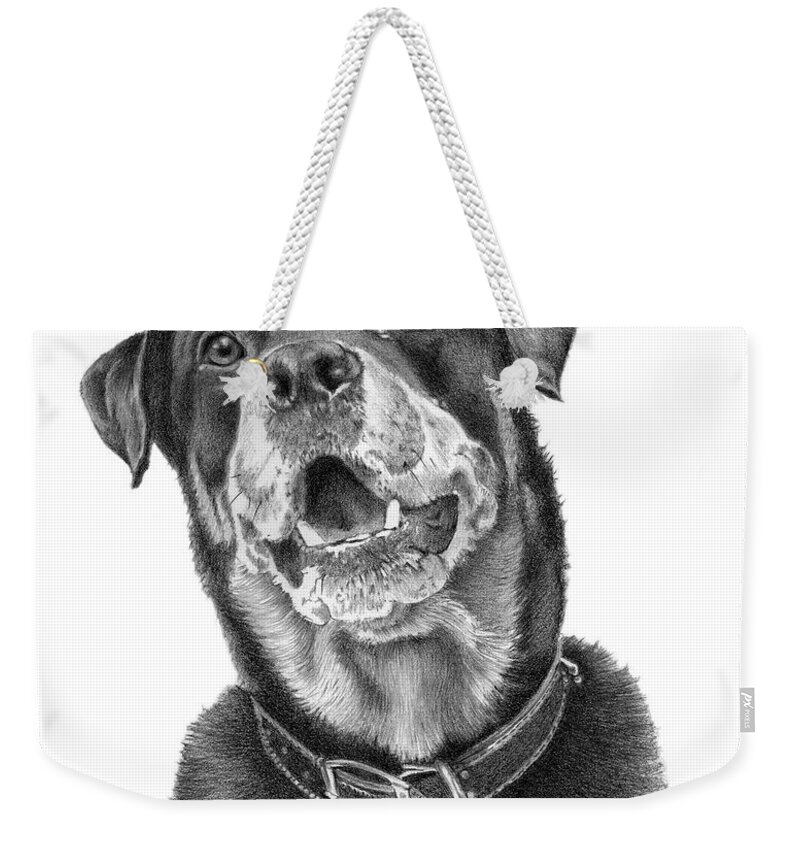 Dog Weekender Tote Bag featuring the drawing Faithful Friend by Louise Howarth