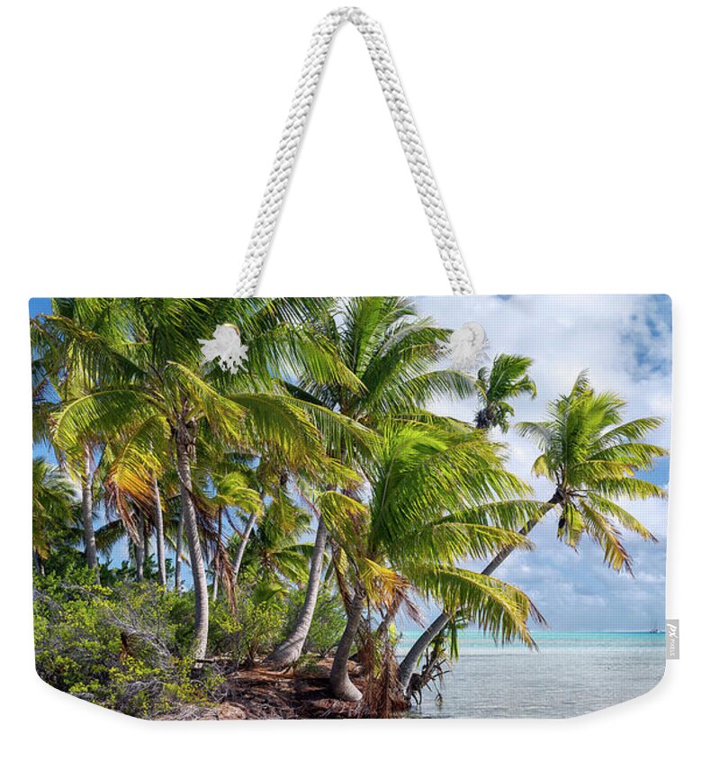 Fakarava Weekender Tote Bag featuring the photograph Fakarava - Pink sands and coconut trees by Olivier Parent
