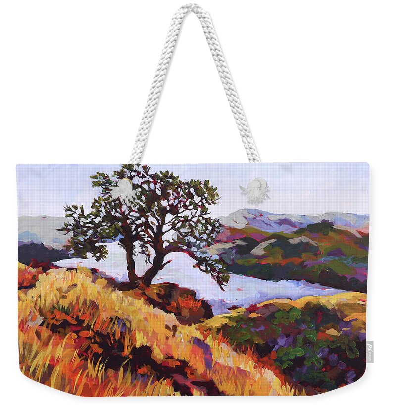 Landscape Weekender Tote Bag featuring the painting Fall Bluff by Anisa Asakawa