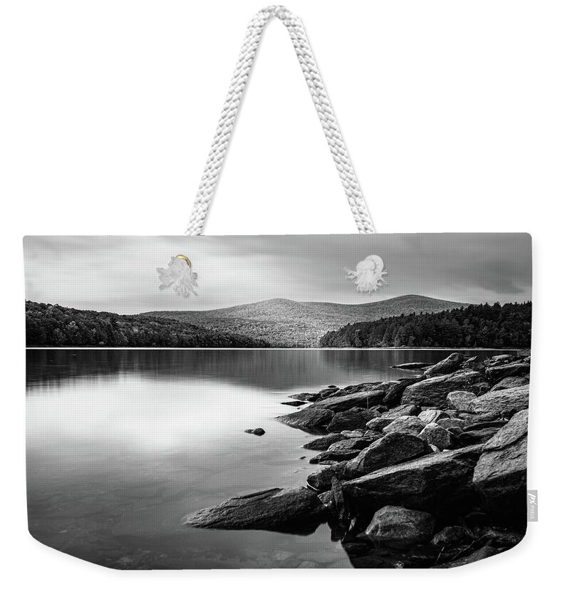 Wilmington Weekender Tote Bag featuring the photograph Fall Calm in Black and White by Dimitry Papkov