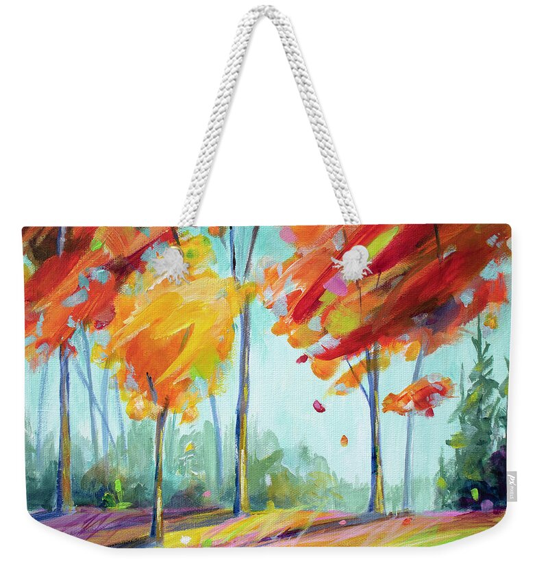 Fall Fling - landscape painting Weekender Tote Bag by Annie Troe