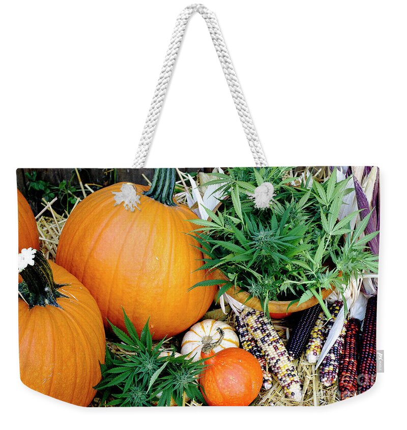 Cannabis Weekender Tote Bag featuring the photograph Fall Harvest by Margaret Hood
