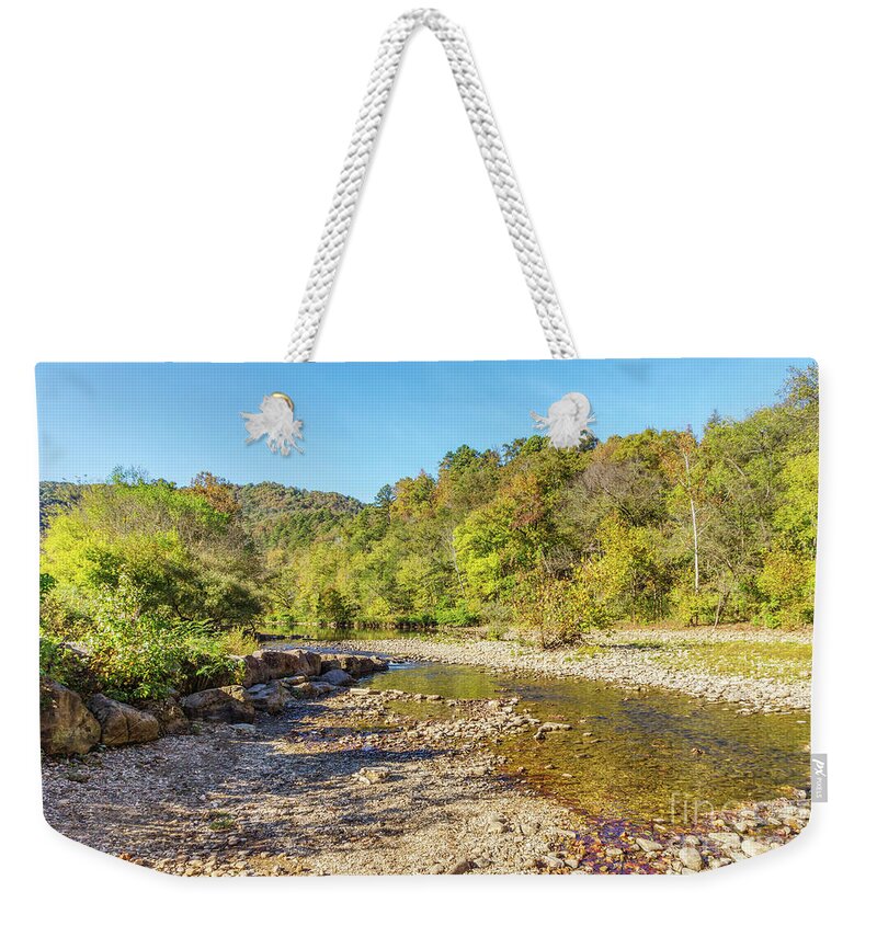 Buffalo National River Weekender Tote Bag featuring the photograph Fall Hiking Buffalo National River by Jennifer White