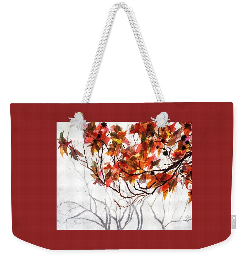 Art - Watercolor Weekender Tote Bag featuring the painting Fall Leaves - Watercolor Art by Sher Nasser