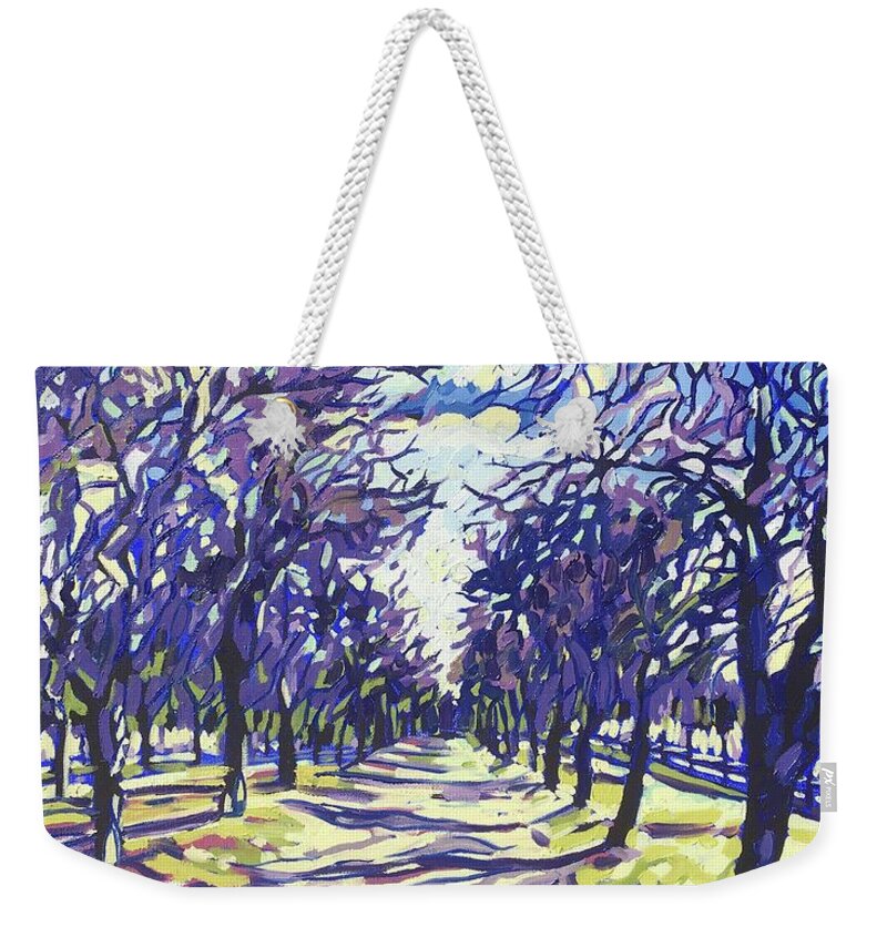 Fall Stroll To The Vineyard Weekender Tote Bag featuring the painting Fall stroll to the vineyard by Therese Legere