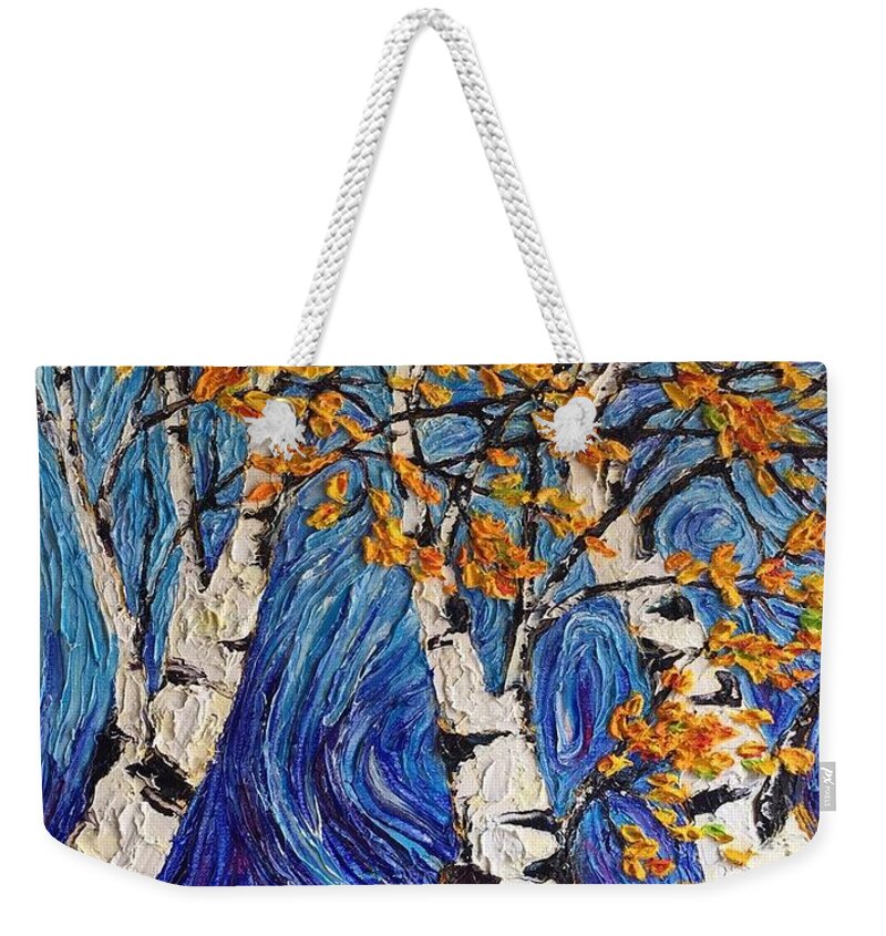 Fall Trees Weekender Tote Bag featuring the painting Fall Trees by Paris Wyatt Llanso