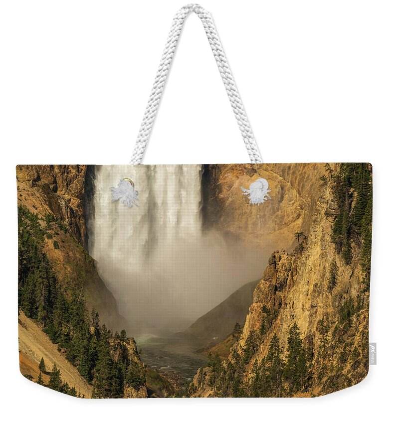 Lower Yellowstone Falls Weekender Tote Bag featuring the photograph Falls Mist by Yeates Photography