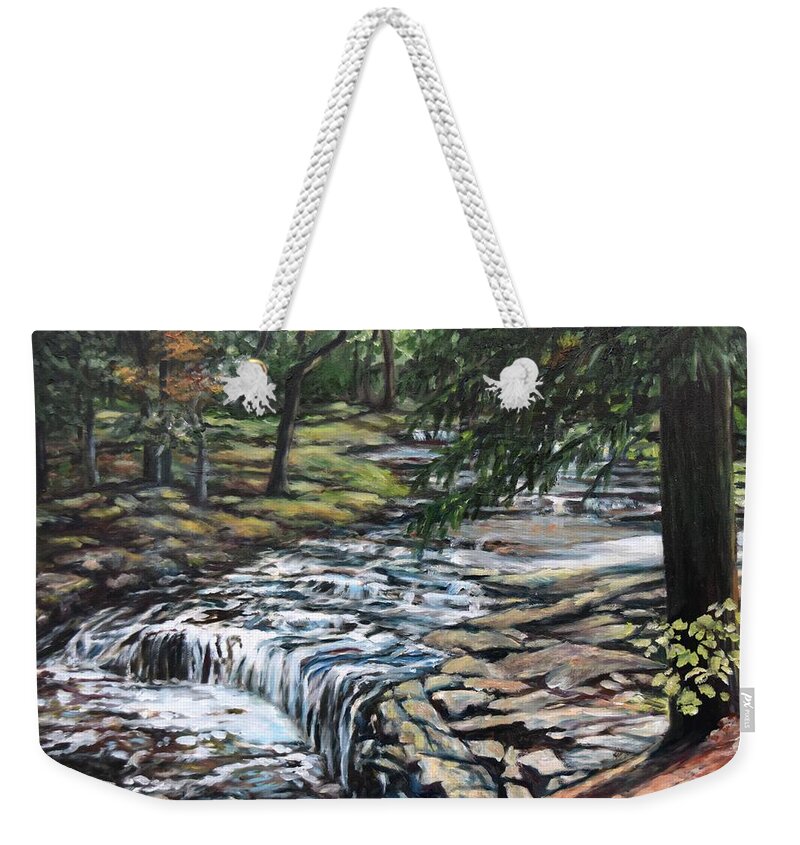 Maine Weekender Tote Bag featuring the painting Falls on Vaughan Brook, Hallowell, Maine by Eileen Patten Oliver