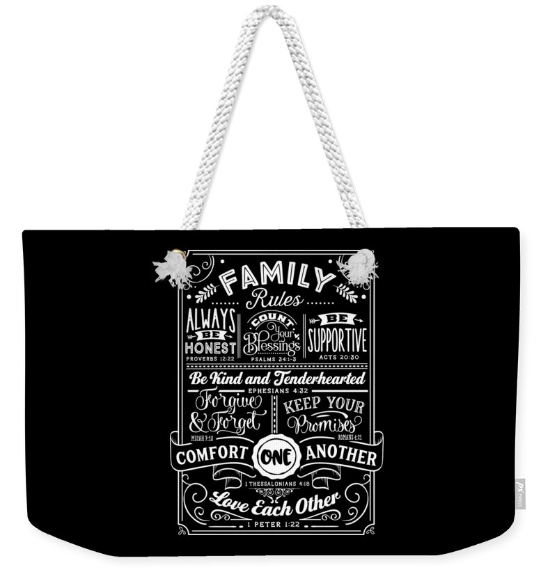 Family Weekender Tote Bag featuring the digital art Family Rules Verses by Sambel Pedes