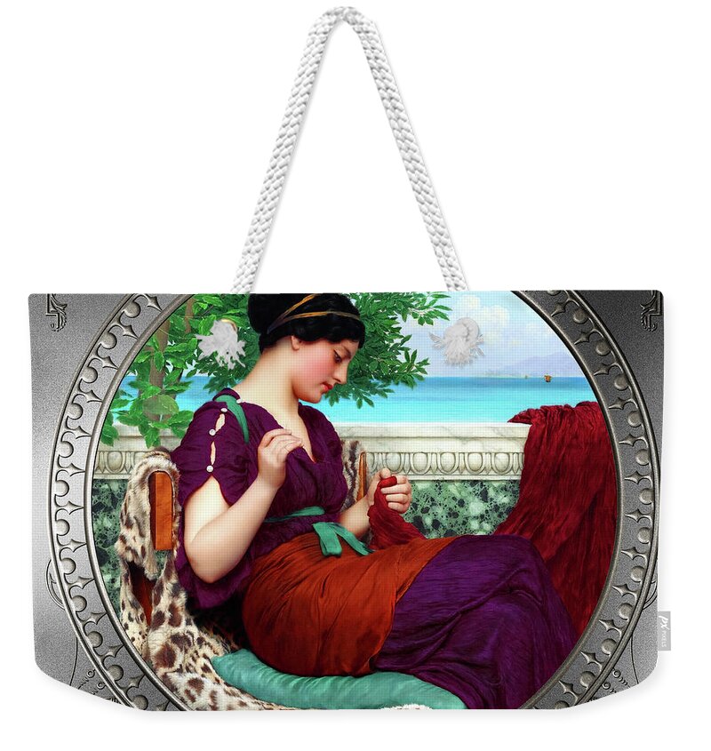 Far Away Thoughts Weekender Tote Bag featuring the painting Far Away Thoughts c1911 by John William Godward Fine Art Xzendor7 Old Masters Reproductions by Rolando Burbon