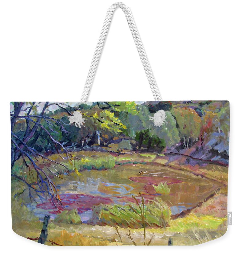 Farm Weekender Tote Bag featuring the painting Farm Pond by John McCormick