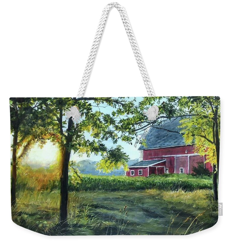 Barn Weekender Tote Bag featuring the painting Farmer's sea by William Brody