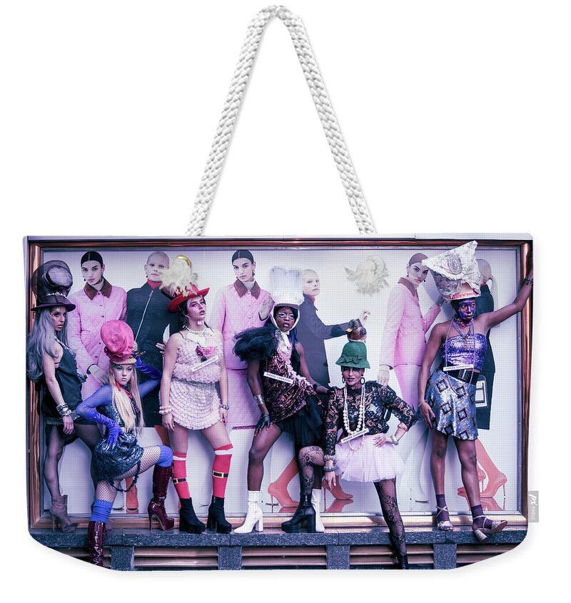 Design Weekender Tote Bag featuring the photograph Fashion flash mob by Andrew Lalchan