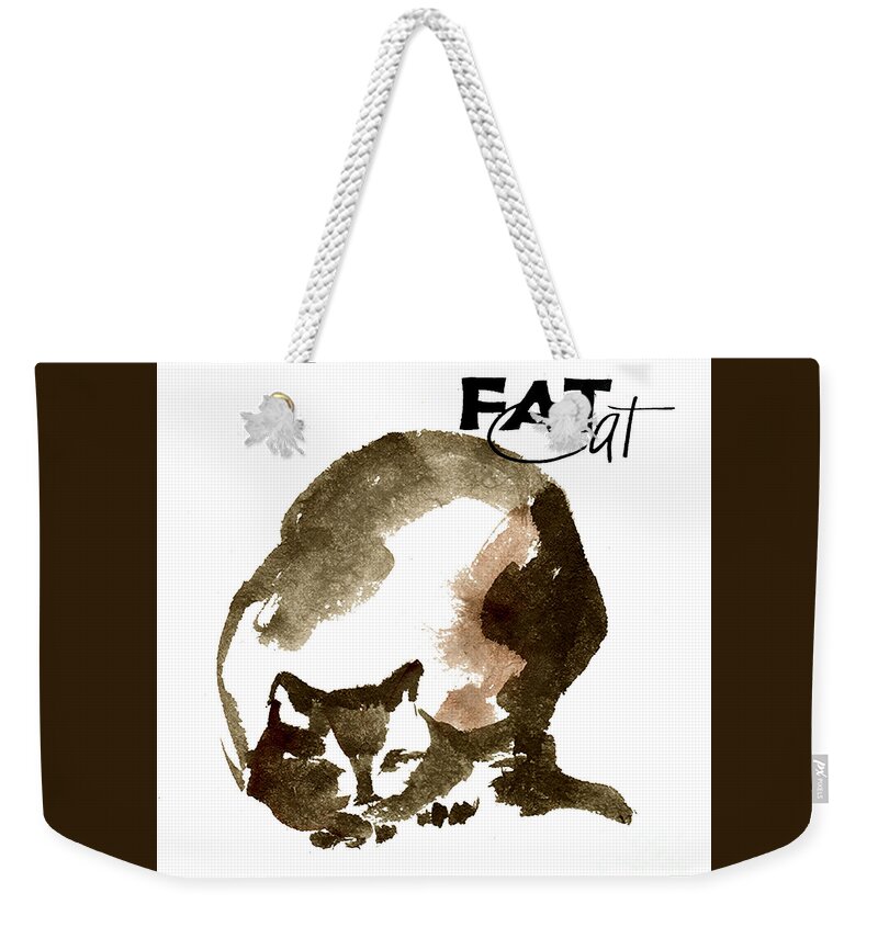 Original Watercolors Weekender Tote Bag featuring the painting Fat Cat by Chris Paschke
