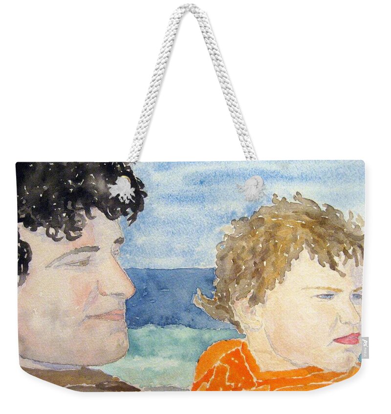 Watercolor Weekender Tote Bag featuring the painting Father and Son by John Klobucher