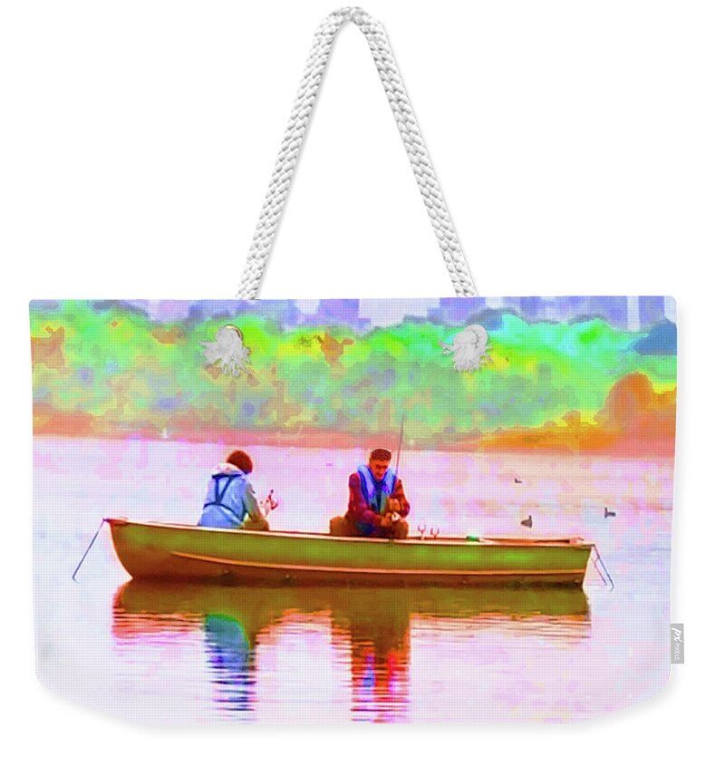 Fishing Weekender Tote Bag featuring the painting Father and Son Time by CHAZ Daugherty