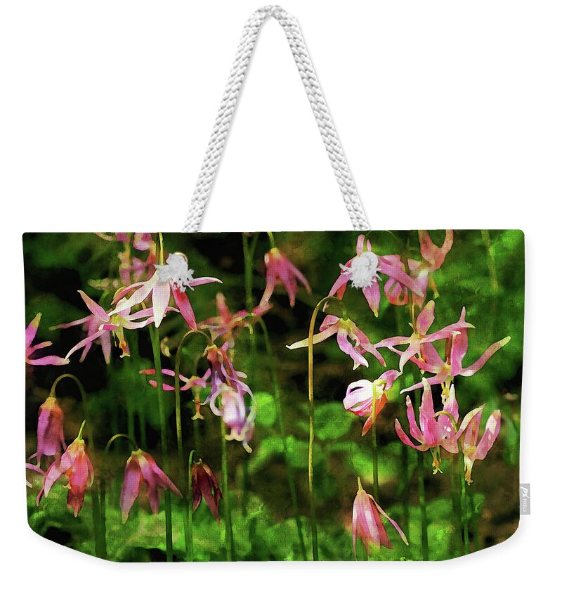 Fawn Lilies Weekender Tote Bag featuring the photograph Fawn Lilies Watercolor by Peggy Collins
