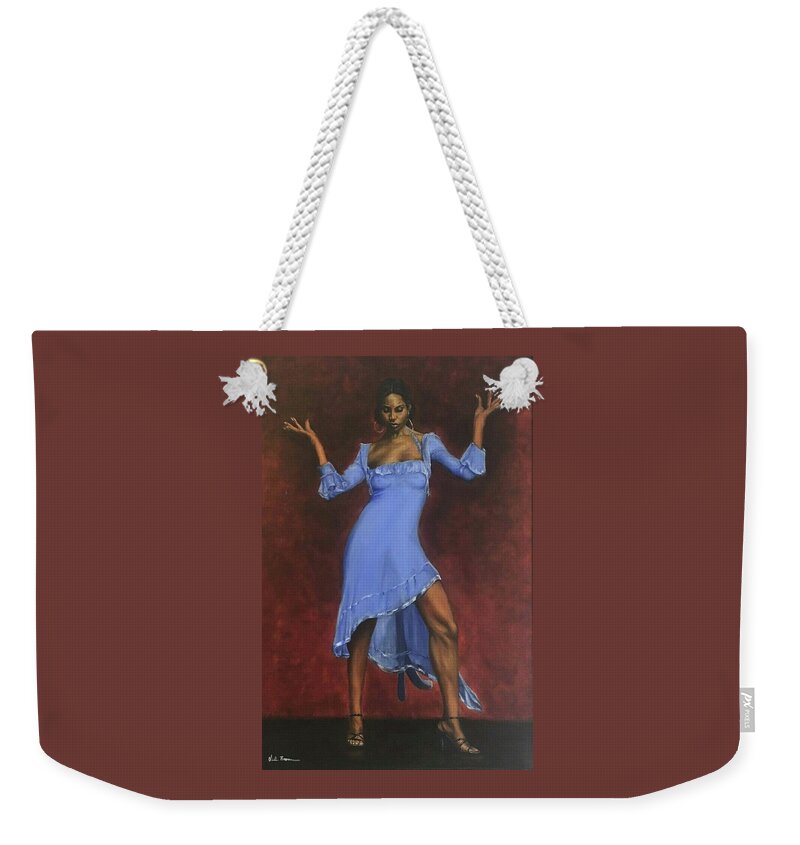 Blue Dress Weekender Tote Bag featuring the painting Feeling It by Victor Thomason