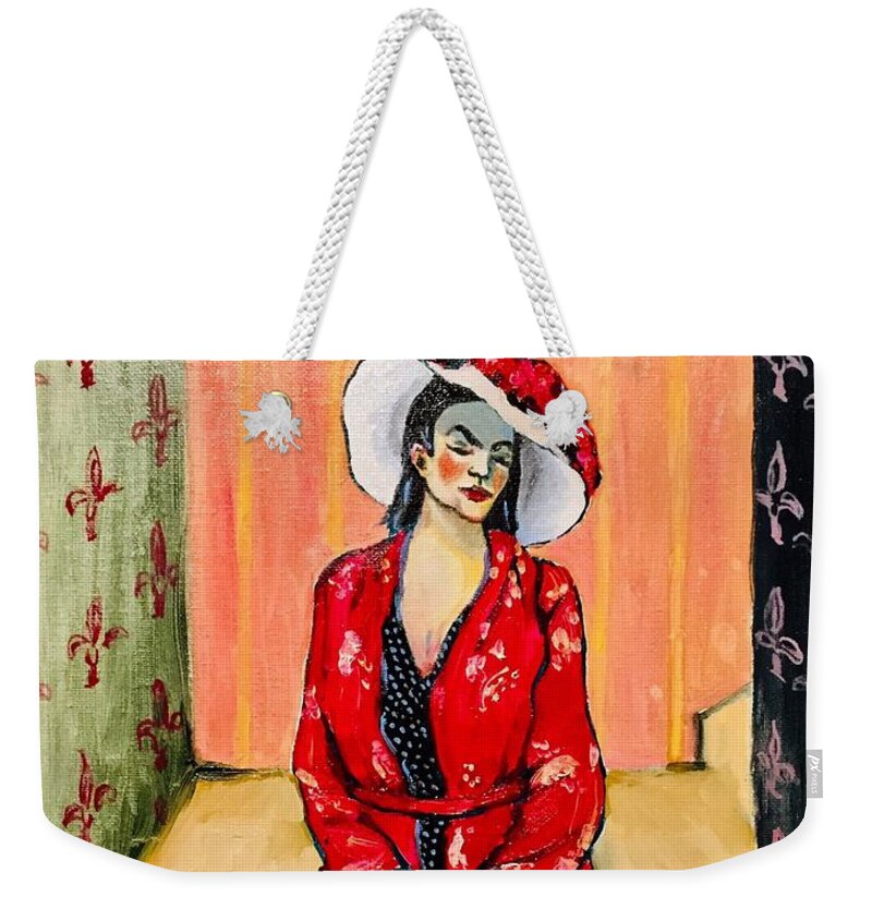 Red Weekender Tote Bag featuring the painting Feeling red by Lana Sylber