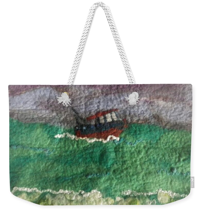 Material Weekender Tote Bag featuring the tapestry - textile Felt of the sea by Julie Grimshaw