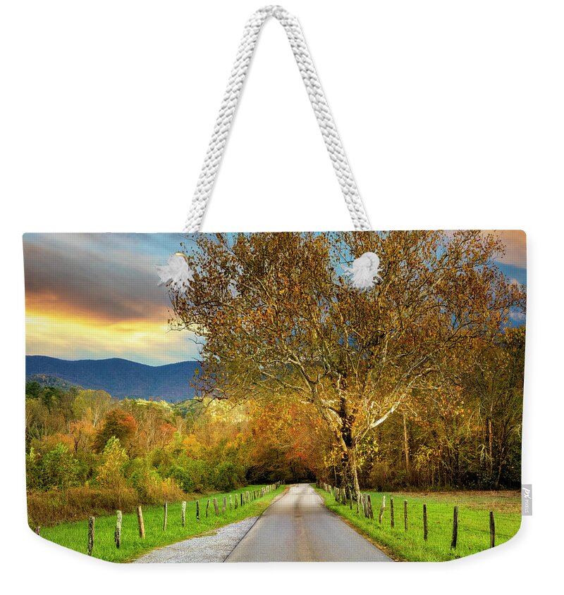 Trail Weekender Tote Bag featuring the photograph Fence Along Sparks Lane at Cades Cove by Debra and Dave Vanderlaan