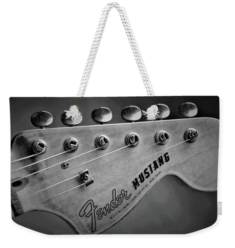 Vintage Weekender Tote Bag featuring the photograph Fender Mustang Headstock by Guitarwacky Fine Art