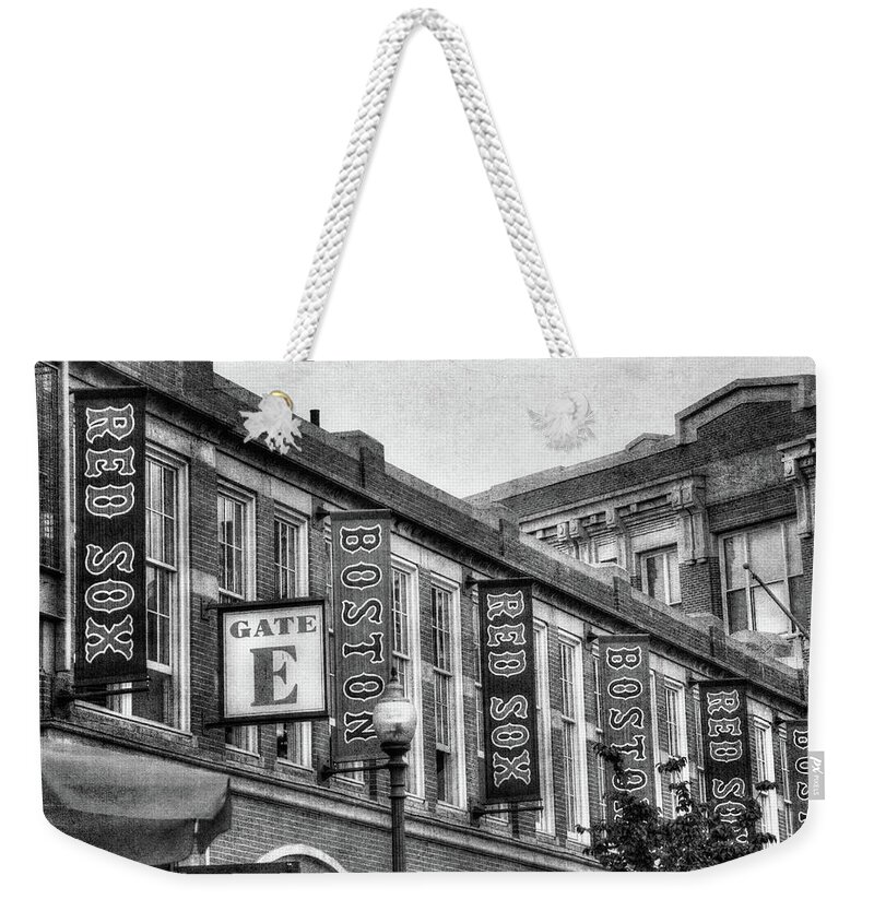 Boston Weekender Tote Bag featuring the photograph Fenway Park in Black and White by Joann Vitali