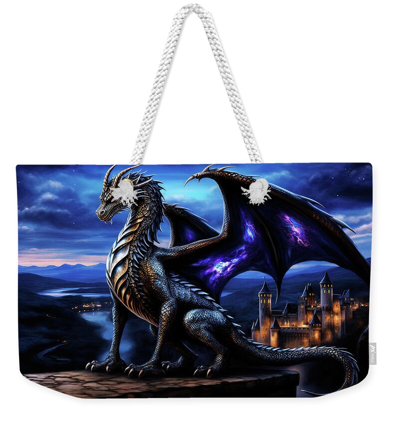 Fantasy Weekender Tote Bag featuring the painting Fernyiges, the Lord of Black Dragons - 07 by AM FineArtPrints