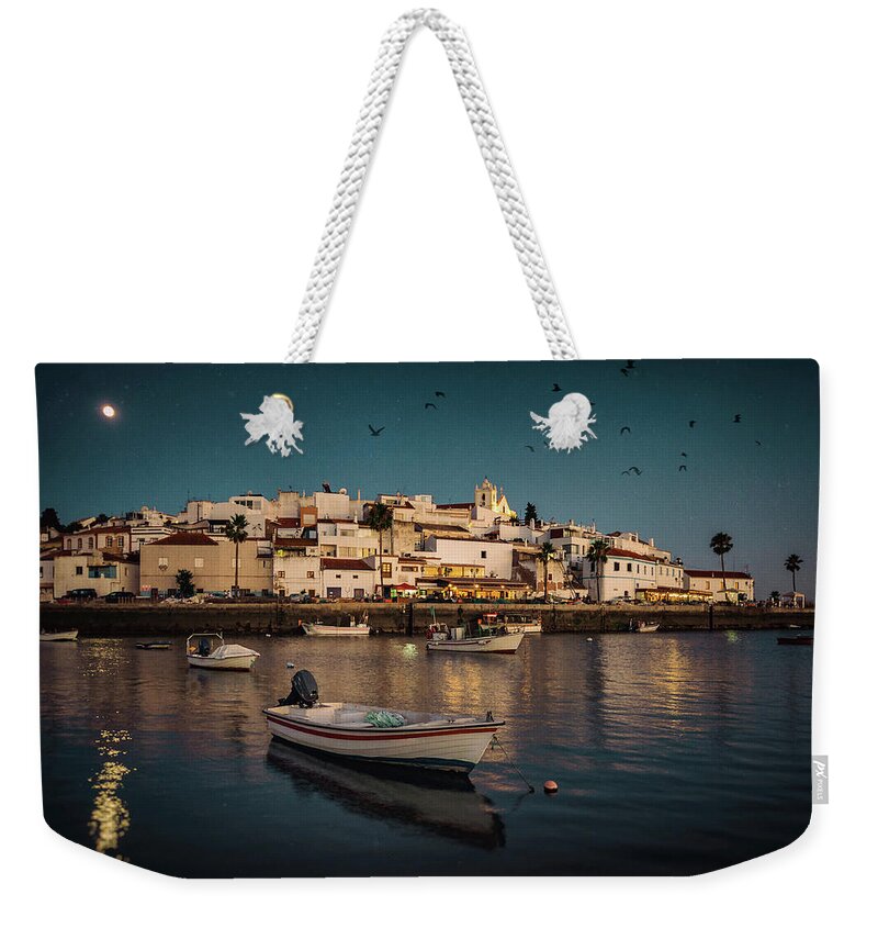 Algarve Weekender Tote Bag featuring the photograph Ferragudo Village at Twilight by Carlos Caetano