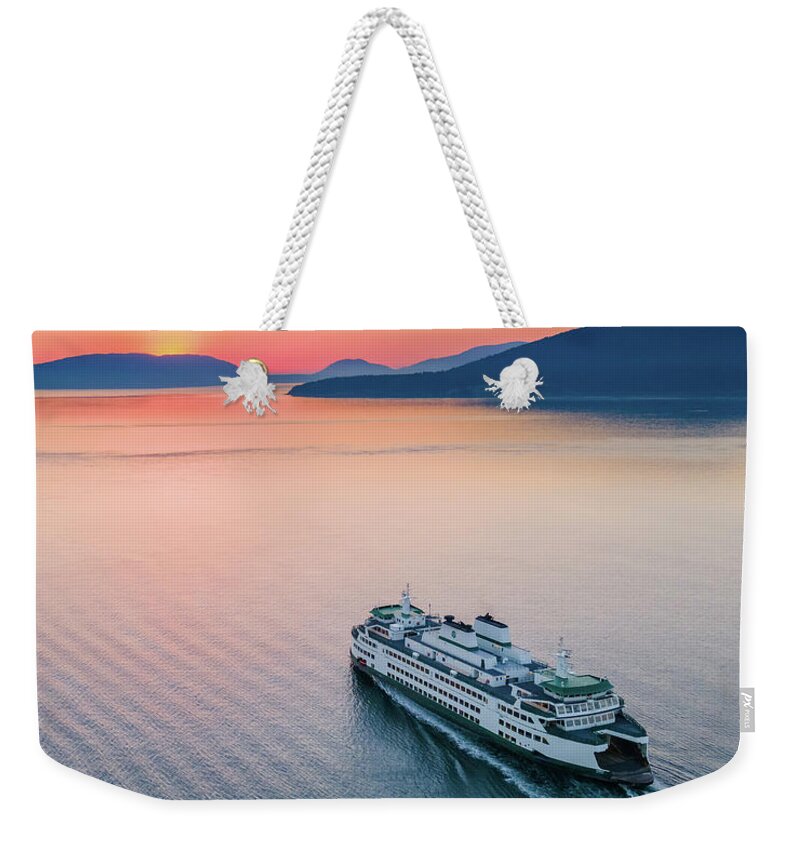 Sunset Weekender Tote Bag featuring the photograph Ferry Sunset2 Vertical by Michael Rauwolf